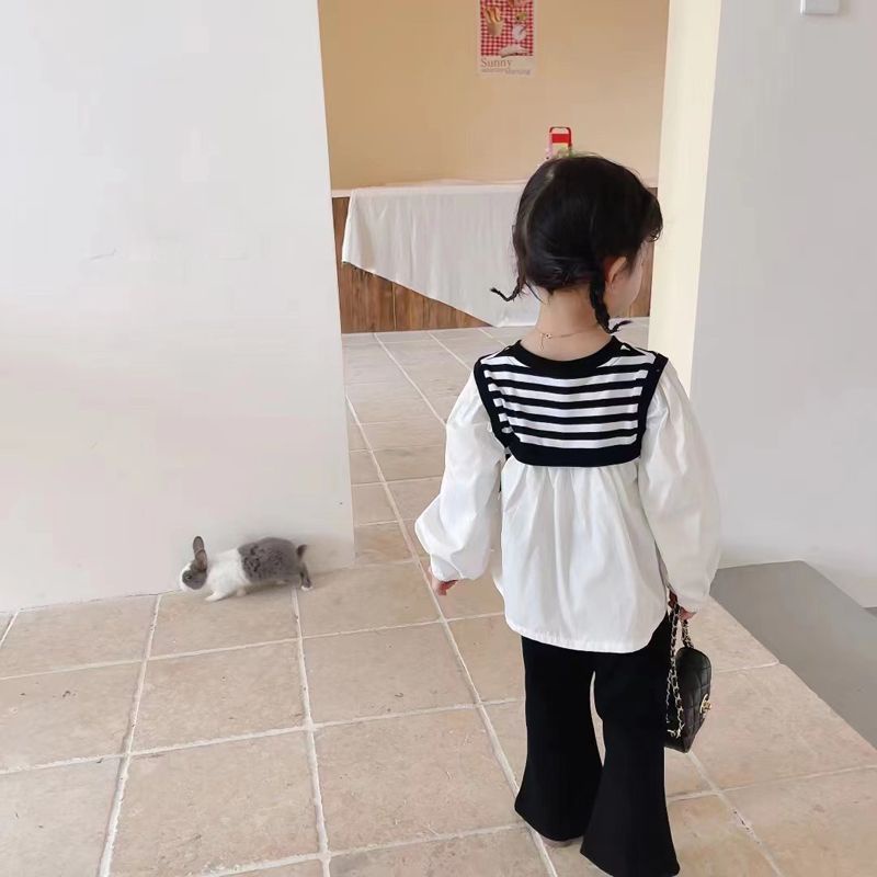 Xinxin ~ Bộ Áo Sơ Mi Tay Loe Phối Sọc Thời Trang Xuân Thu Mới Dành Cho Bé Gái