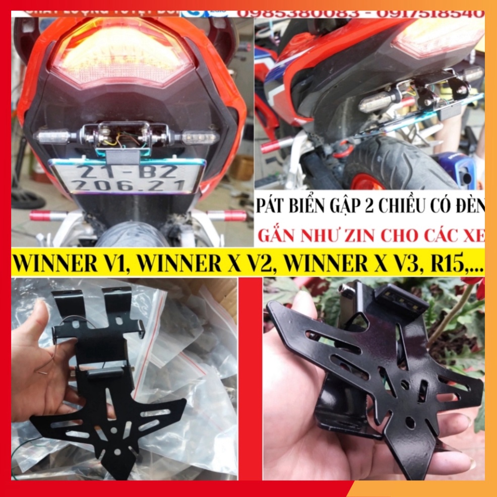 Pát Biển Số Gập 2 Chiều (Có Đèn Soi Biển) Gắn Ex 150, Ex 155 VVA, Winner V1, Winner X V2, V3, R15V3- Kết Hợp Xi Nhan L21