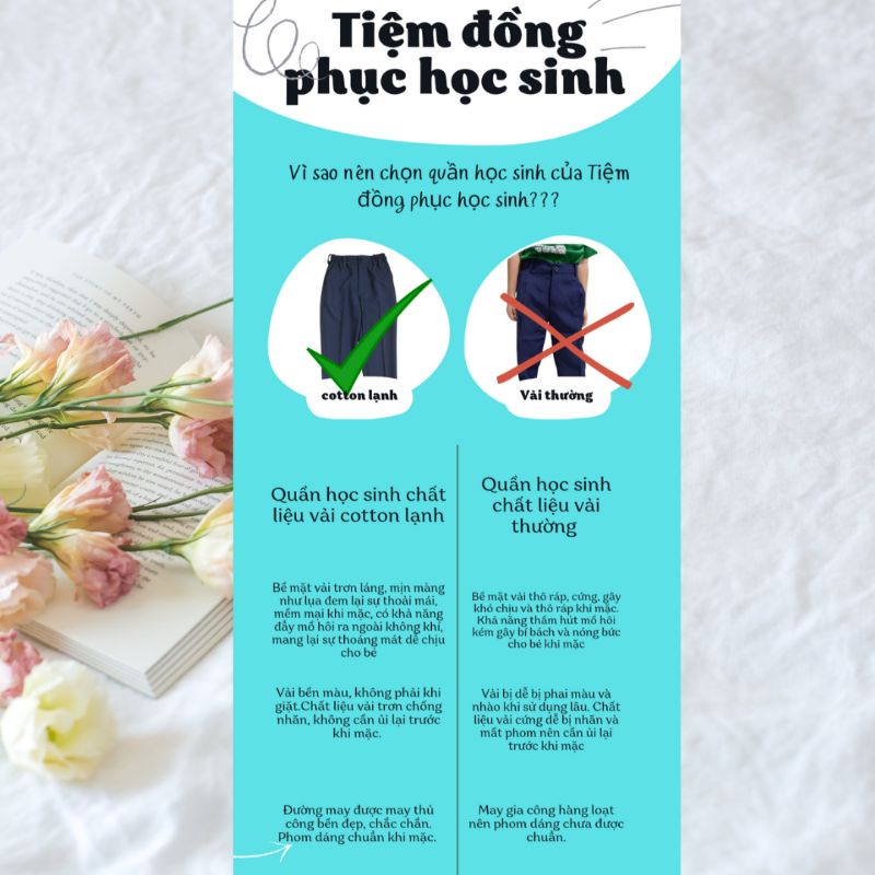 Quần tây cho bé học sinh cấp 1 vải Cotton lạnh bo chun 2 bên