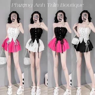 Set áo cúp ngực kèm chân váy xoè tua rua