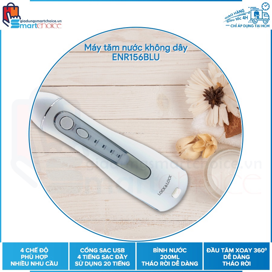Giá tận gốc Máy tăm nước không dây Lock&Lock Cordless Oral Irrigator 200ml - Màu xanh - ENR156BLU