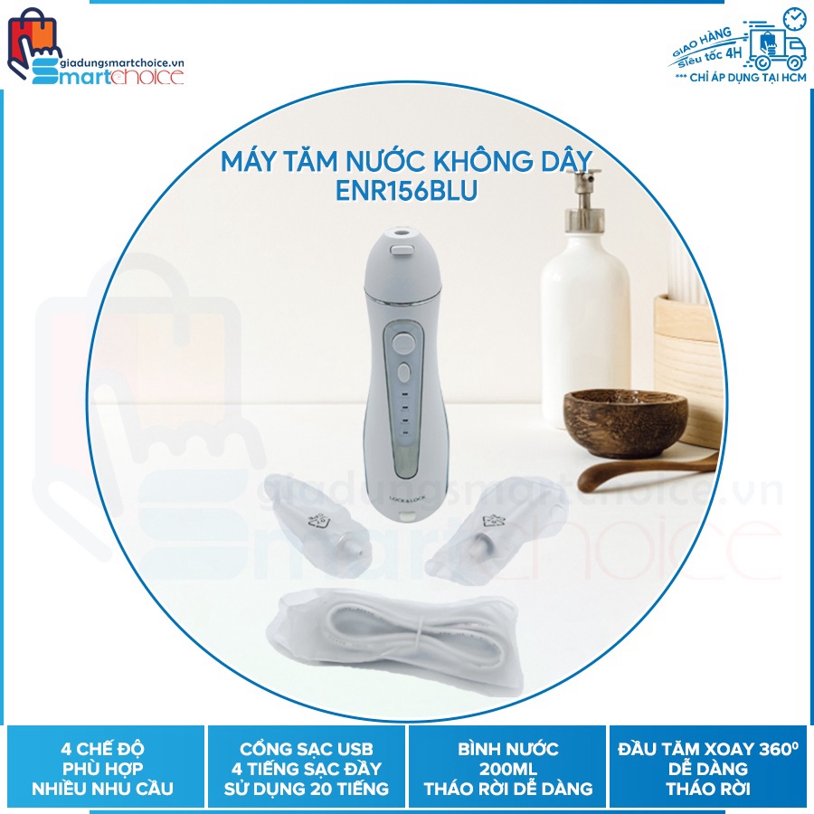 Giá tận gốc Máy tăm nước không dây Lock&Lock Cordless Oral Irrigator 200ml - Màu xanh - ENR156BLU