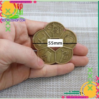 Đồng xu hoa mai 5 cánh liền khắc nổi 2 mặt 55mm