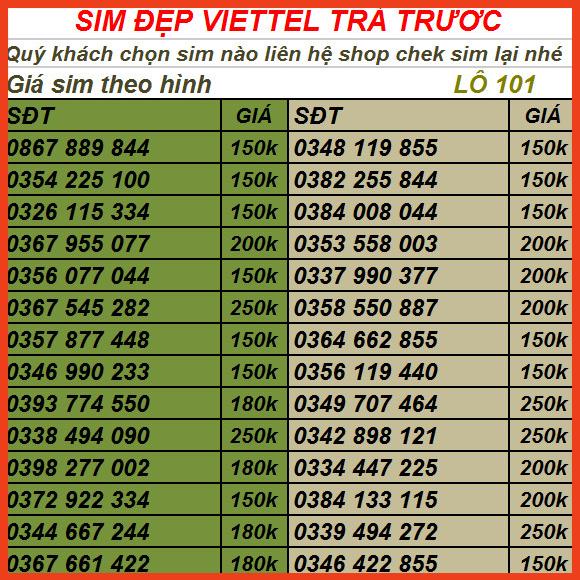 SIM VIETTEL SỐ ĐẸP TRẢ TRƯỚC DỄ NHỚ CHỌN SỐ TẠI ĐÂY -LÔ 31