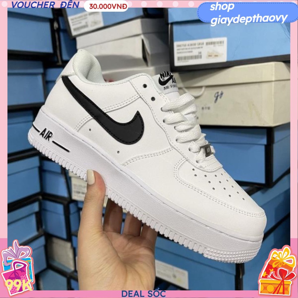 Giày Air Force 1 vệt đen , Giày thể thao Af1 White móc đen bản đẹp nam nữ hot 2022 phối đồ cực chất full box bill