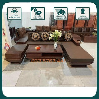 Bộ ghế ngồi phòng khách kiểu dáng sofa góc L gỗ sồi nga 2m8x2m thanh lịch, sang trọng và hiện đại