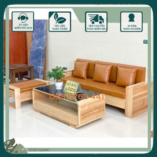 HOT Bàn ghế sofa gỗ sồi cho phòng khách nhỏ và vừa, kiểu dáng hiện đại gỗ dày dặn kích thước ghế dài 2m
