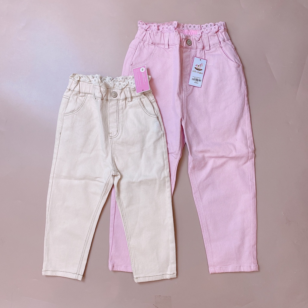 Quần kaki chun Bobdog cạp ren dáng baggy 2 màu tím / be size 100 - 150
