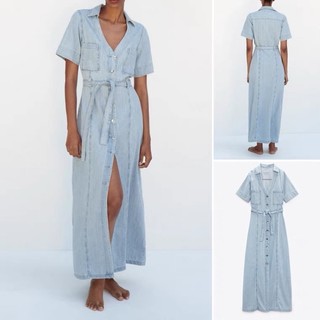 ĐẦM DÀI CỔ V VẢI DENIM ZARA XUẤT XỊN
