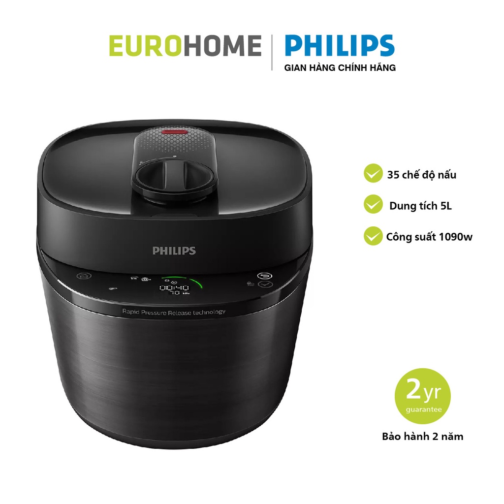 Nồi áp suất đa năng điện tử Philips 5L 1090W HD2151, nấu ăn nhanh 30 phút, bảo hành 2 năm | Hàng chính hãng