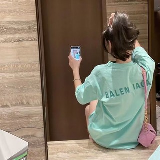 Jiashuchen 2024 Phong Cách Mới Áo Thun Nữ Tay Ngắn Mùa Hè oversize Cotton Nguyên Chất Bạc Hà Xanh Top