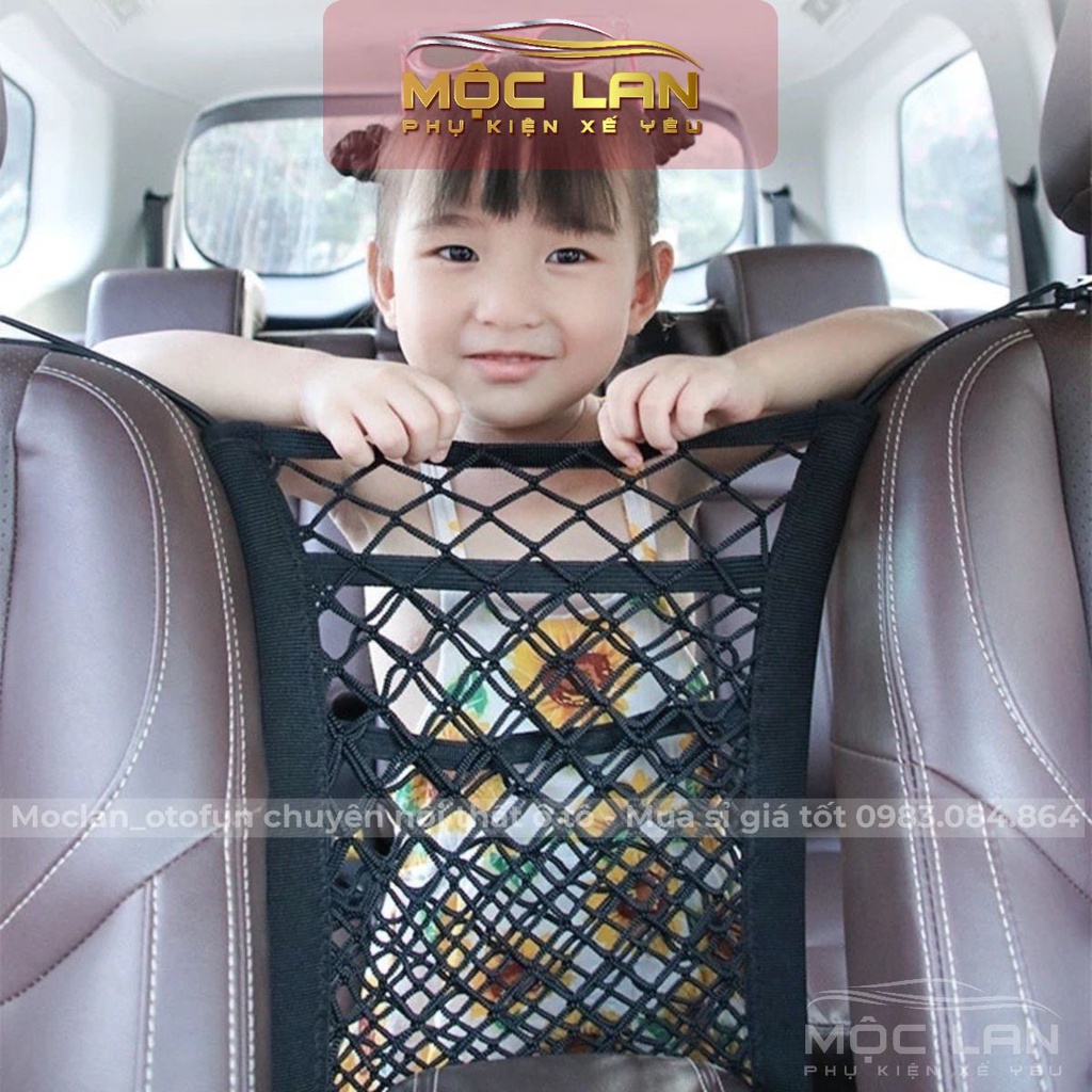 Túi lưới co dãn thông minh - túi treo đồ tiện lợi giữa 2 ghế ô tô đựng khăn giấy cá nhân - túi lưới 3 tầng