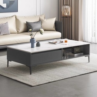 Bàn trà sofa mặt gỗ vân đá decor phòng khách, Bàn trà có ngăn kéo 2 tầng mặt gỗ họa tiết vân đá - GP296