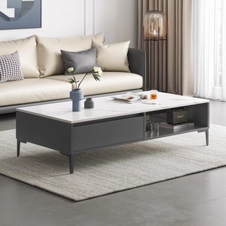 Bàn trà sofa mặt gỗ vân đá decor phòng khách, Bàn trà có ngăn kéo 2 tầng mặt gỗ họa tiết vân đá - GP296