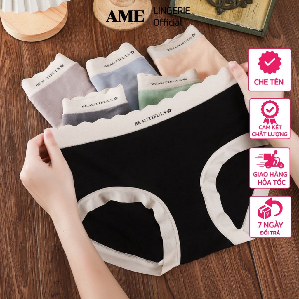 Quần lót cotton mát viền lụa, cạp lượn sóng 𝐁𝐞𝐚𝐮𝐭𝐢𝐟𝐮𝐥, quần lót Ame