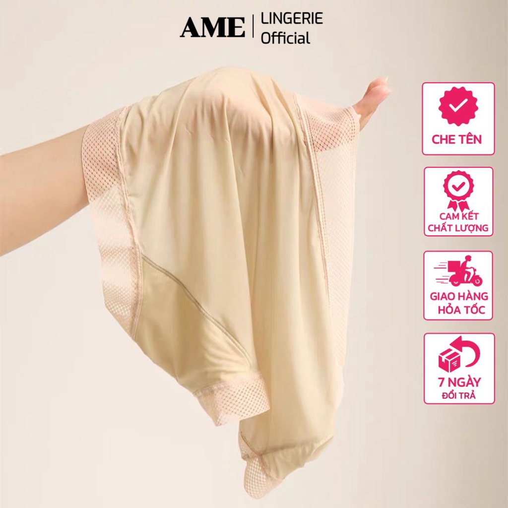 Quần lót cạp cao chất lụa trượt phối viền ren siêu mỏng mịn, quần lót kháng khuẩn tàng hình Ame