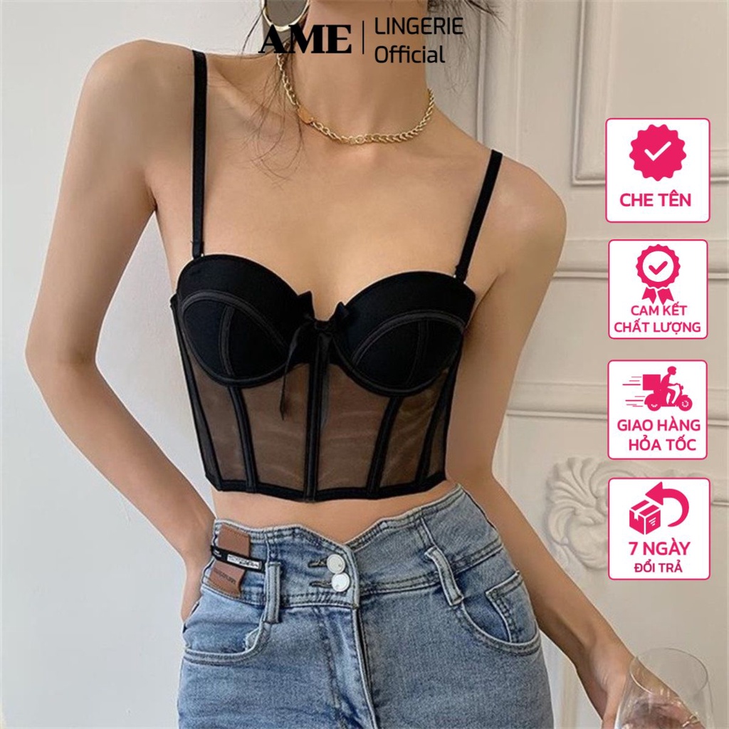 Áo ngực Corset xiết eo tôn dáng, Bra Corset cúp ngang nâng đẩy Ame