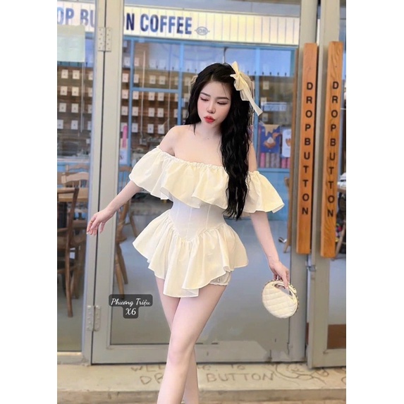 GenZ_Set Đầm Bệt Vai Kèm Quần Bí Rời Siêu Xinh Hot