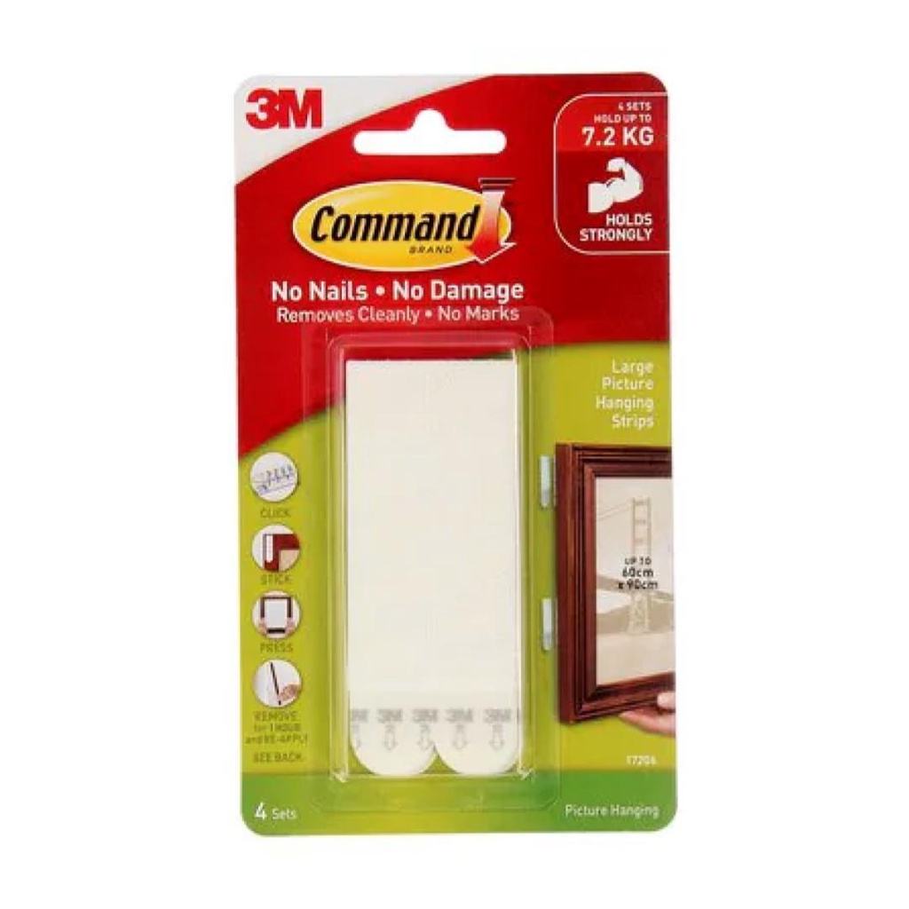 Móc Dán Treo Tranh Lớn, Command, Large Picture Hanging Strips, Damage-Free, Holds 7.2 kg, 4 Cặp - 3M