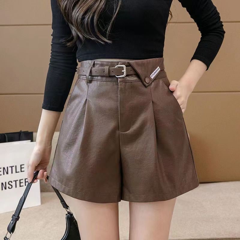 Jiashucheng Quần Short Da PU Lưng Cao Dáng Ôm Thời Trang Thu Đông Cá Tính Cho Nữ