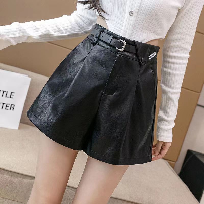 Jiashucheng Quần Short Da PU Lưng Cao Dáng Ôm Thời Trang Thu Đông Cá Tính Cho Nữ