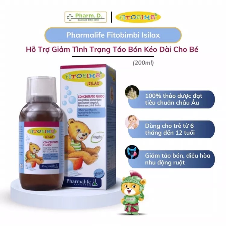 Siro Giảm Táo Bón Kéo Dài Cho Bé FITOBIMBI ISILAX 6 Trong 1 Bổ Sung Chất Xơ Từ Thực Vật Giúp Trẻ Tiêu Hóa Tốt Chai 200ml