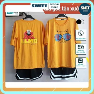 Set đồ nữ SWEET Bộ nữ mặc nhà học sinh gồm1 áo ELMO và quần short V line 2 sọc unisex