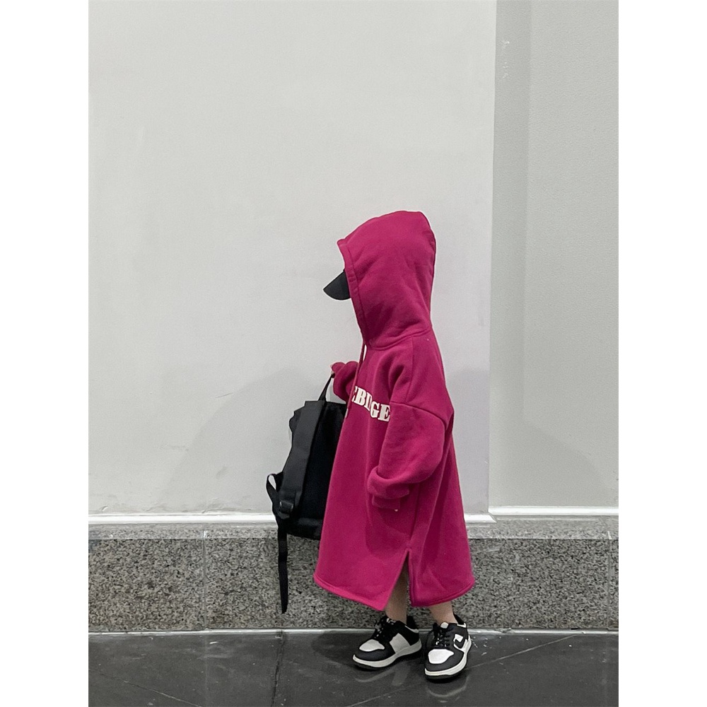 Đầm Sweatshirt Có Mũ Trùm Tay Dài In Chữ Màu Sắc Trái Cây Rồng Phong Cách Hàn Quốc