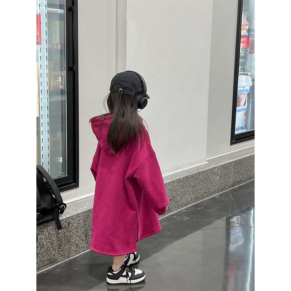 Đầm Sweatshirt Có Mũ Trùm Tay Dài In Chữ Màu Sắc Trái Cây Rồng Phong Cách Hàn Quốc
