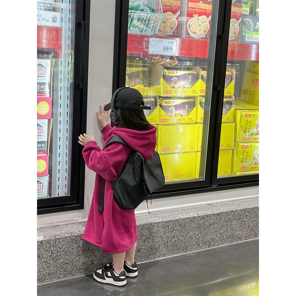 Đầm Sweatshirt Có Mũ Trùm Tay Dài In Chữ Màu Sắc Trái Cây Rồng Phong Cách Hàn Quốc