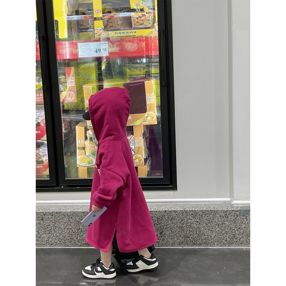 Đầm Sweatshirt Có Mũ Trùm Tay Dài In Chữ Màu Sắc Trái Cây Rồng Phong Cách Hàn Quốc