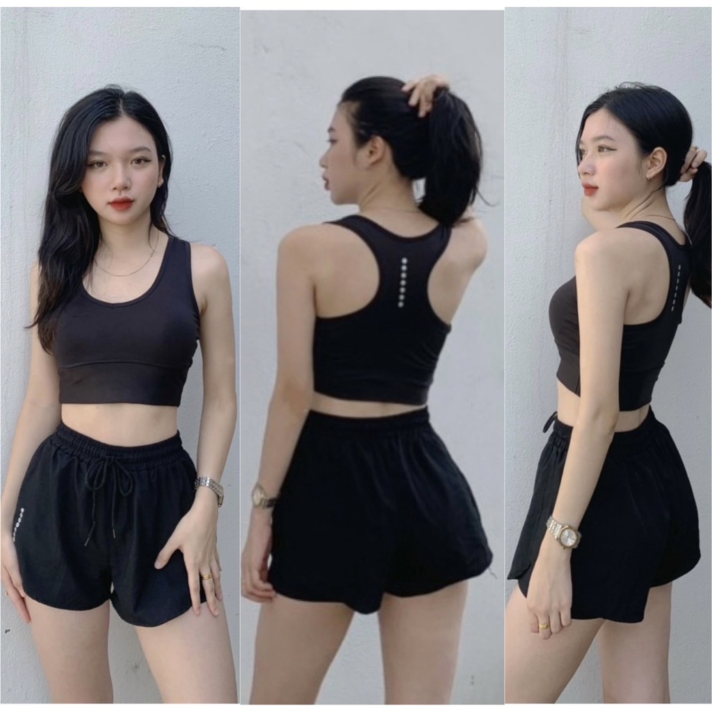 Bộ bra tập gym 💖 𝑭𝑹𝑬𝑬𝑺𝑯𝑰𝑷 💖 Bộ tập yoga earobic bo xiết eo kết hợp quần đùi 2 lớp chất thun co giãn( NG04)