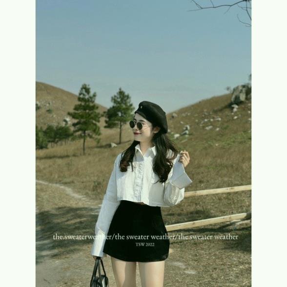 Áo sơ mi trơn tay dài basic dáng ngắn phong cách ulzzang SM2