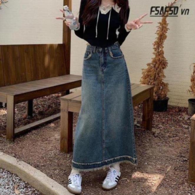 Chân váy jeans dáng dài siêu xinh phù hợp đi học, đi chơi hot hit CV4