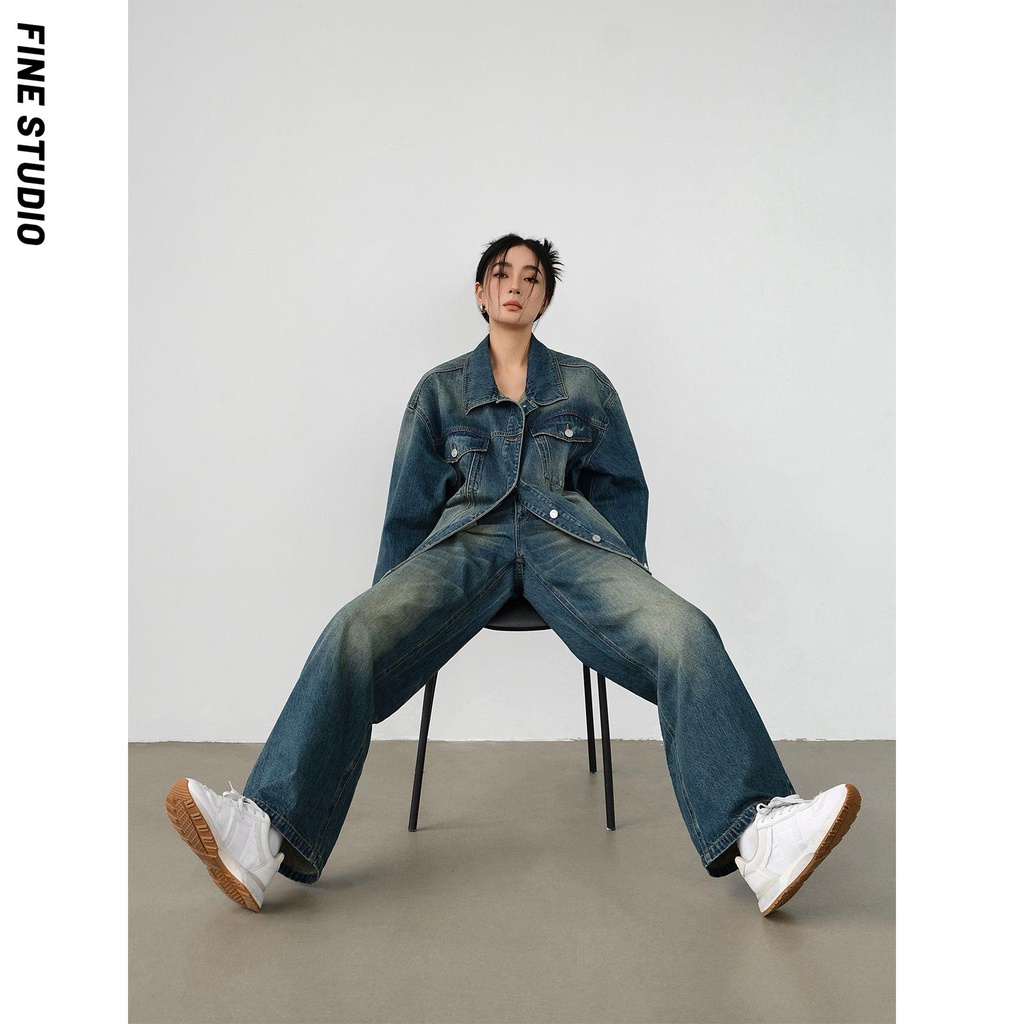 Áo Khoác Denim Cao Cấp Dáng Rộng Phong Cách Thời Trang Retro 2023