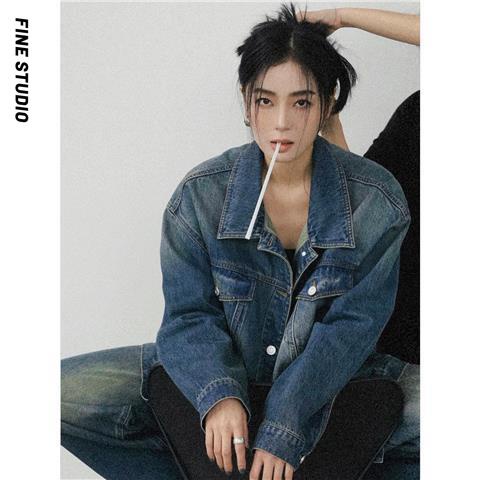 Áo Khoác Denim Cao Cấp Dáng Rộng Phong Cách Thời Trang Retro 2023