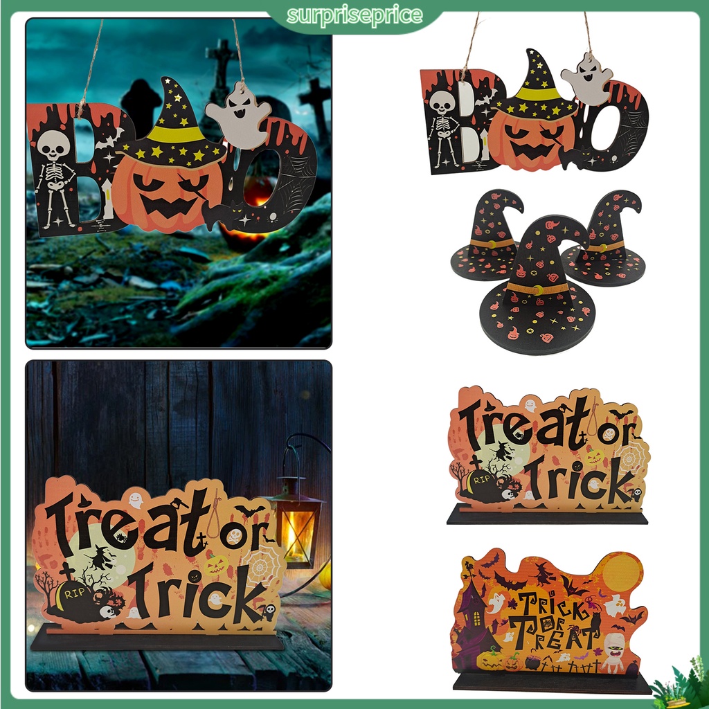 Bảng Gỗ Treo Tường Trang Trí Halloween Hình Bí Ngô