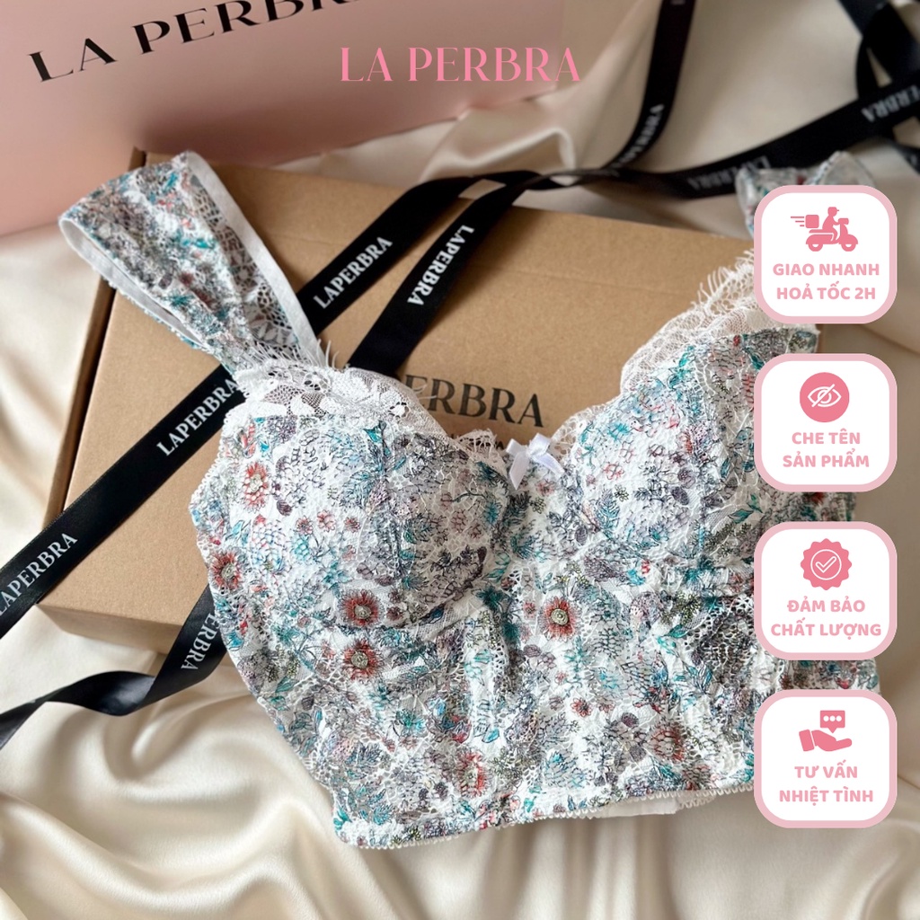 Flora Corset | Áo Corset Hoa Viền Ren Bra Ren Có Gọng Có Mút Rời Thiết Kế La Perbra