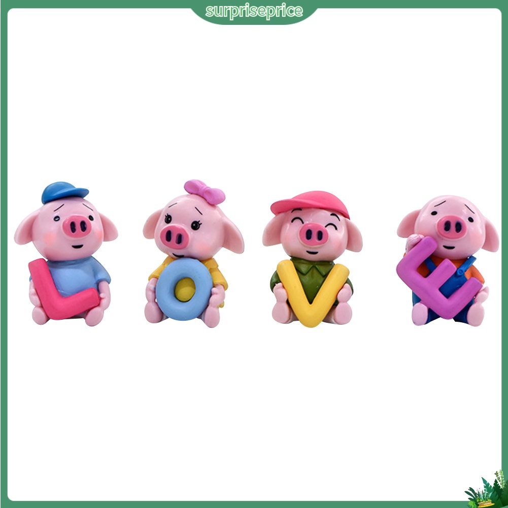 Set 4 mô hình chú heo mini trang trí sân vườn/xe hơi đa năng xinh xắn