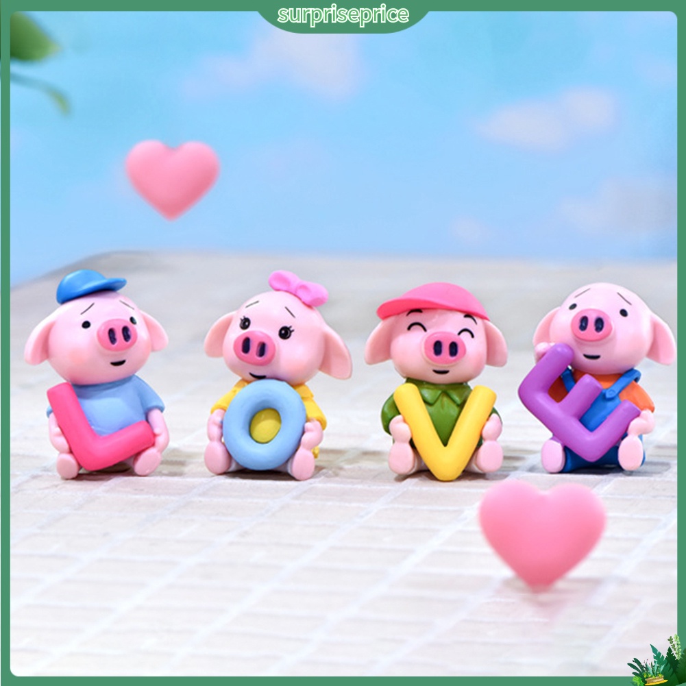 Set 4 mô hình chú heo mini trang trí sân vườn/xe hơi đa năng xinh xắn