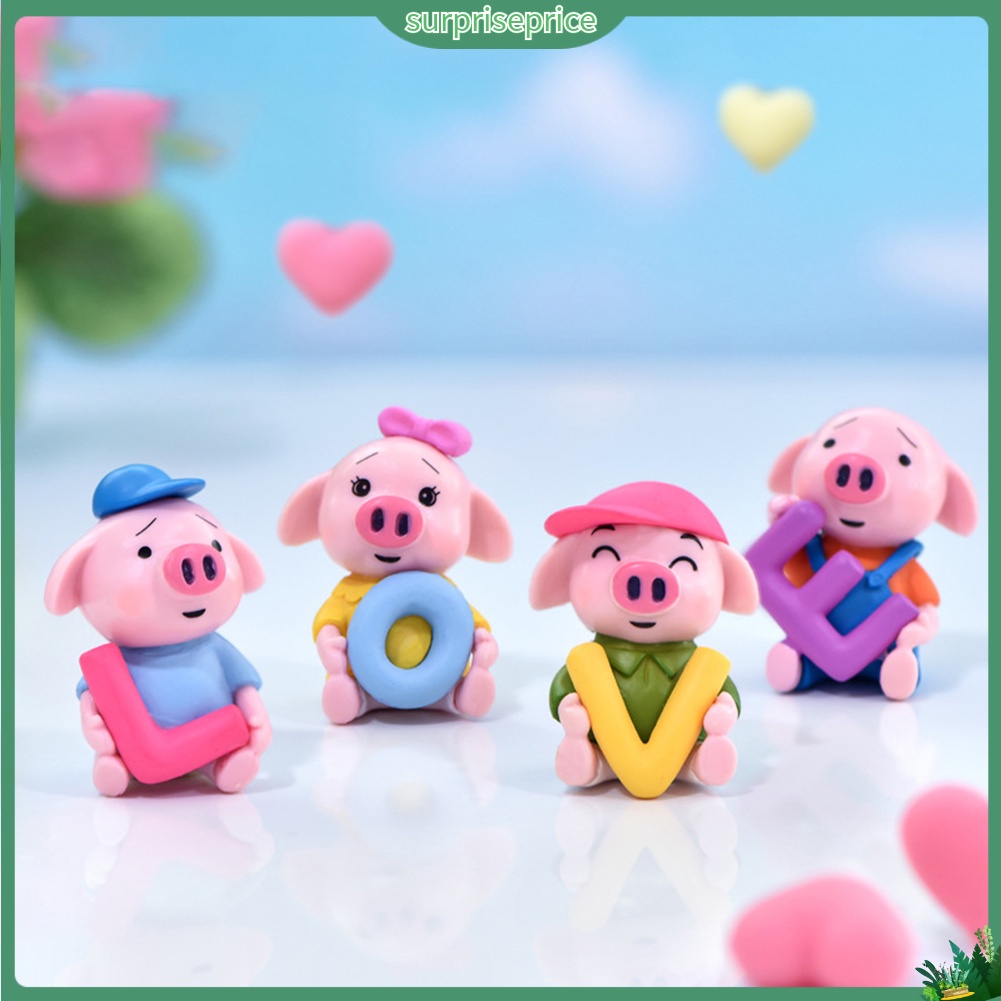 Set 4 mô hình chú heo mini trang trí sân vườn/xe hơi đa năng xinh xắn