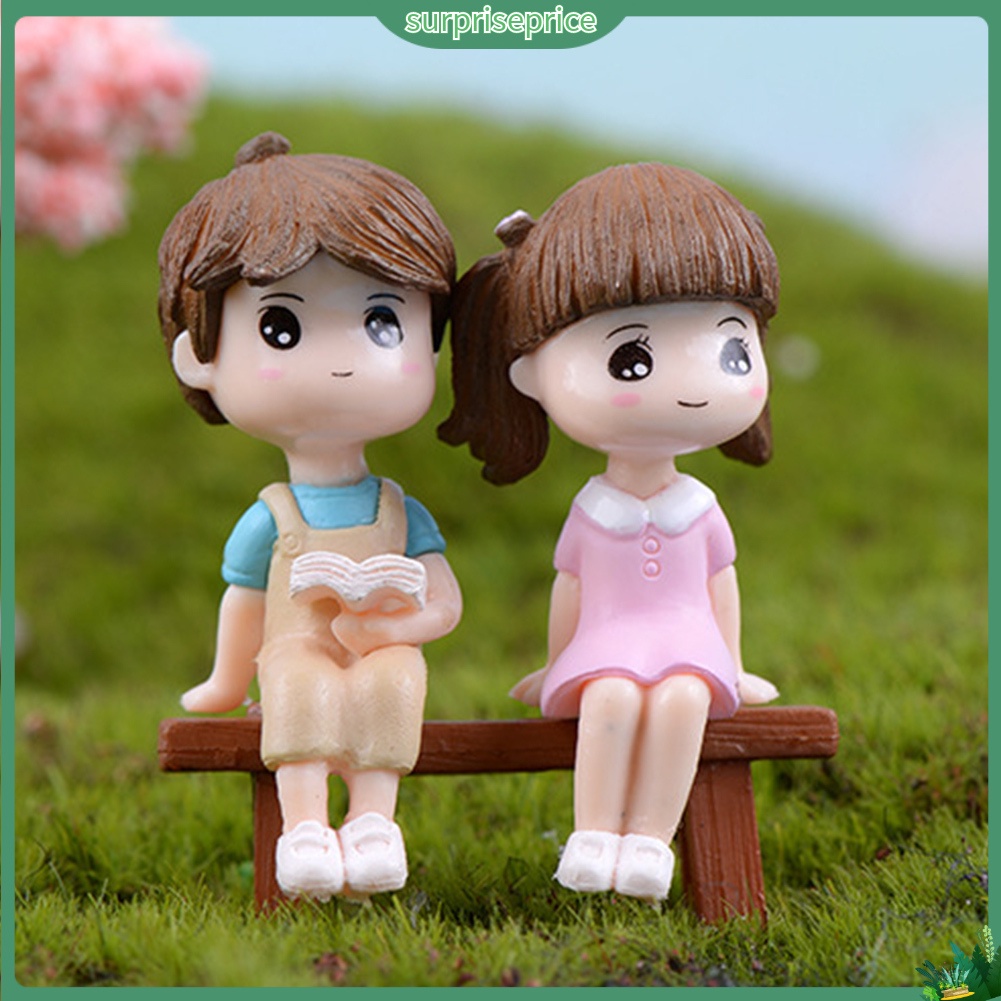 Đồ chơi mô hình cặp đôi ngồi băng ghế đọc sách dễ thương trang trí phong cảnh/móc khóa DIY