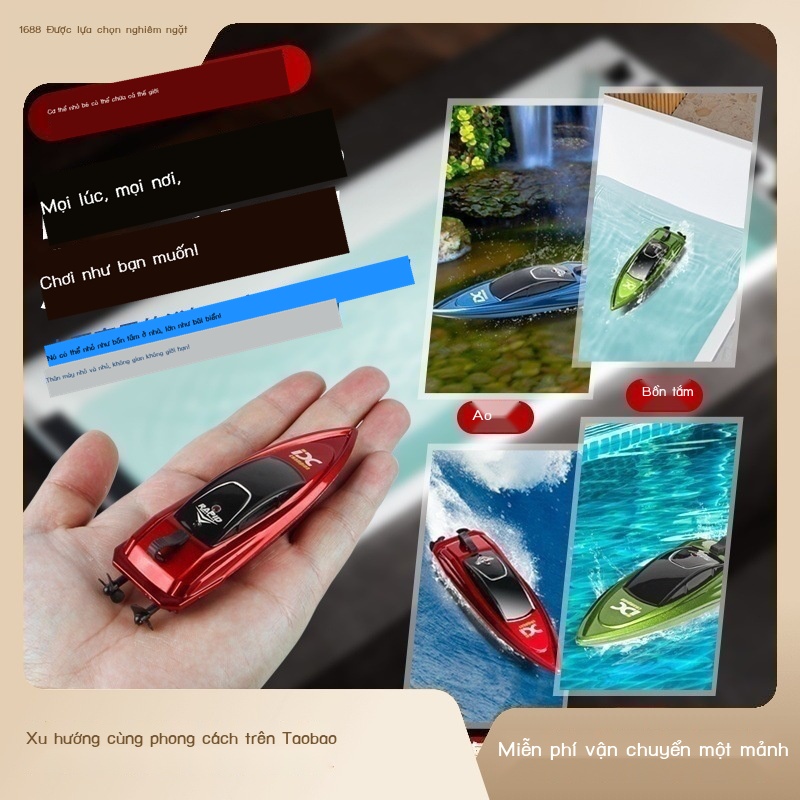 Thuyền điều khiển từ xa mini xuyên biên giới cho bé trai mùa hè đồ chơi tàu cao tốc 2.4G nước điện độ bán buôn
