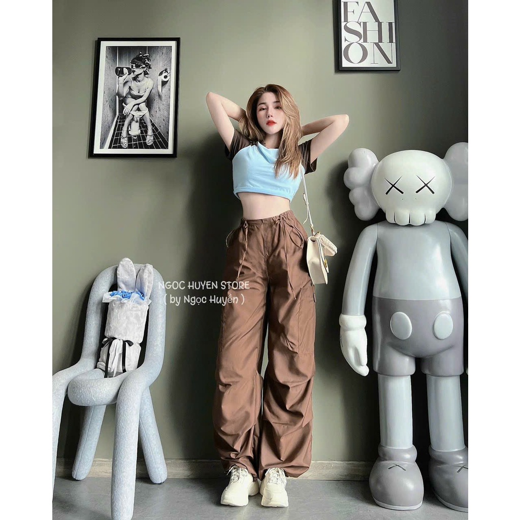 Set bộ thời trang nữ chất liệu áo thun gân cổ tròn tay ngắn quần cotton lưng thun phối 2 nơ lưng ống đứng maxi