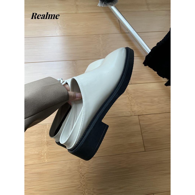 Dép Mũi Vuông Đế Dày Màu Đen Phong Cách Anh Quốc Thời Trang Cho Nữ