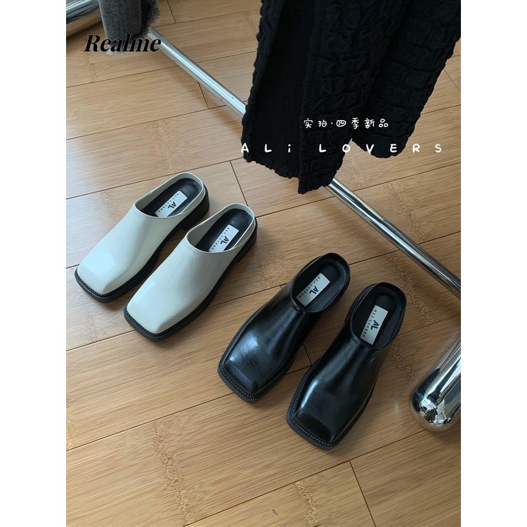 Dép Mũi Vuông Đế Dày Màu Đen Phong Cách Anh Quốc Thời Trang Cho Nữ