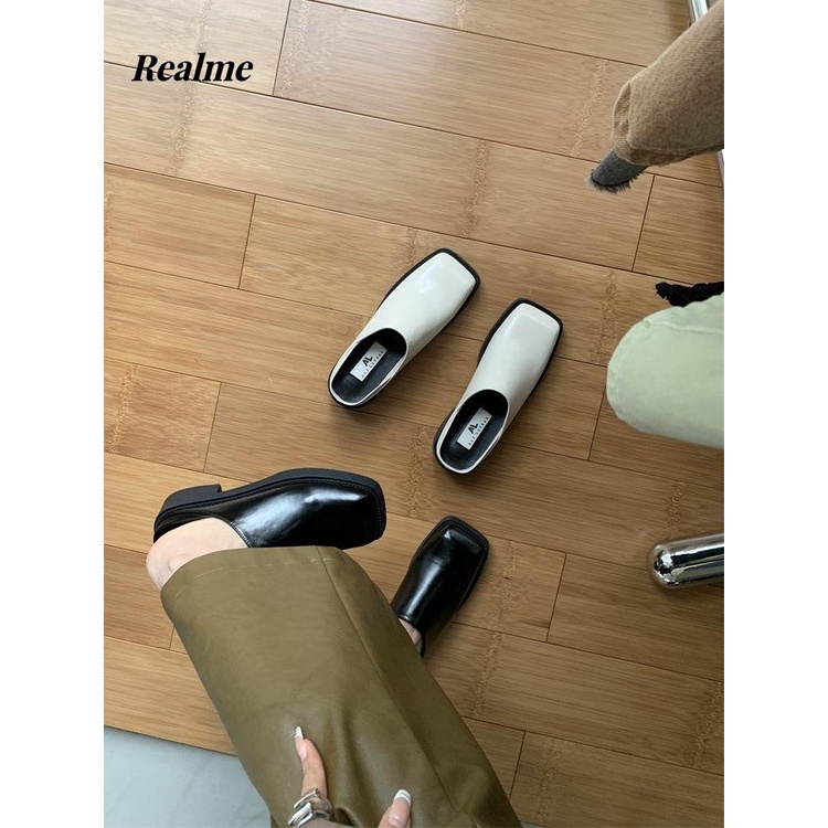 Dép Mũi Vuông Đế Dày Màu Đen Phong Cách Anh Quốc Thời Trang Cho Nữ