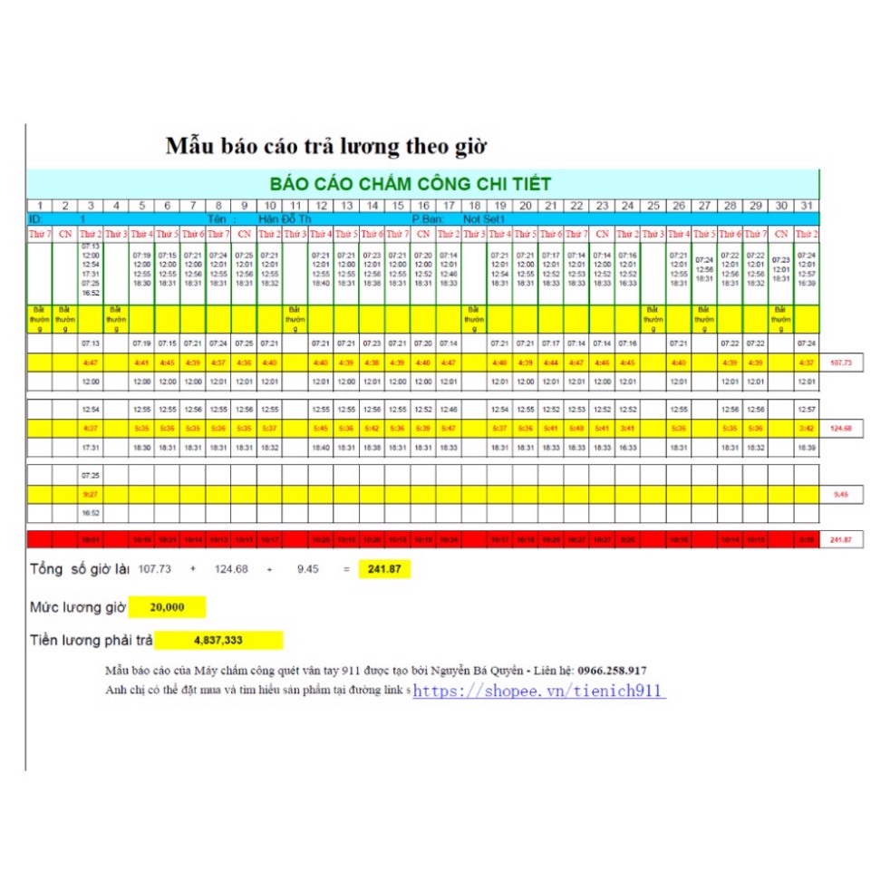 Máy Chấm Công Vân Tay 911 - Shop Sẽ Gọi Trực Tiếp Hỗ Trợ Tính Lương Fulltime + Partime - TặngUSB 8GB Tienich911 . .