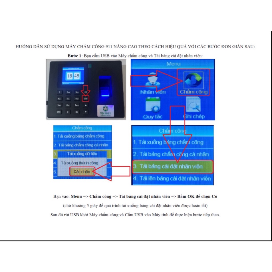 Máy Chấm Công Vân Tay 911 - Shop Sẽ Gọi Trực Tiếp Hỗ Trợ Tính Lương Fulltime + Partime - TặngUSB 8GB Tienich911 . .