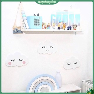 <surprise> Miếng dán tường hình đám mây và mặt trăng bằng gỗ tiện dụng